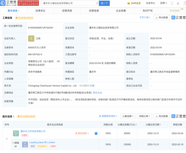 注册资本6亿元 理想汽车投资成立创业投资公司(图1)